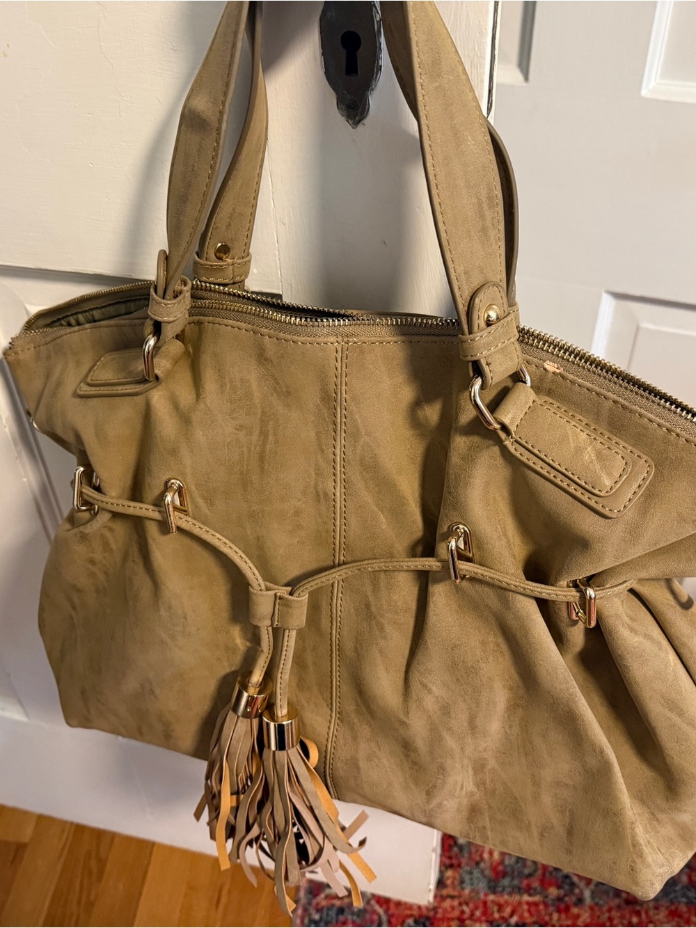 Women's Tan Leather Tote with Tassel Accent BRAND NEW